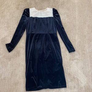 Black velvet dress with pearls